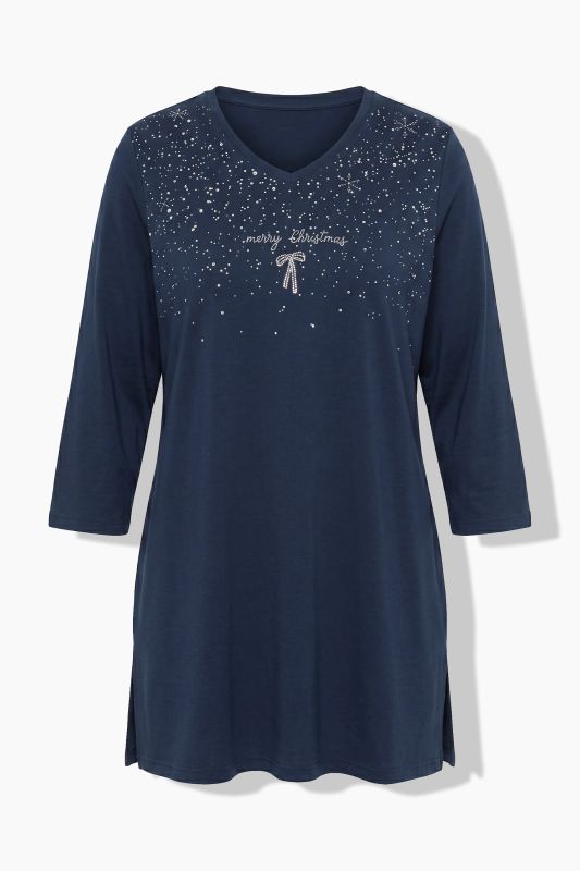 Merry Christmas Glitter Print 3/4 Sleeve Tunic Tee