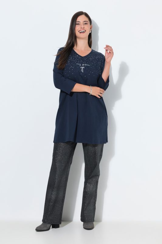 Merry Christmas Glitter Print 3/4 Sleeve Tunic Tee