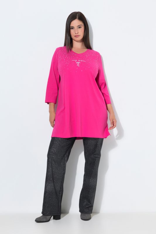 Merry Christmas Glitter Print 3/4 Sleeve Tunic Tee