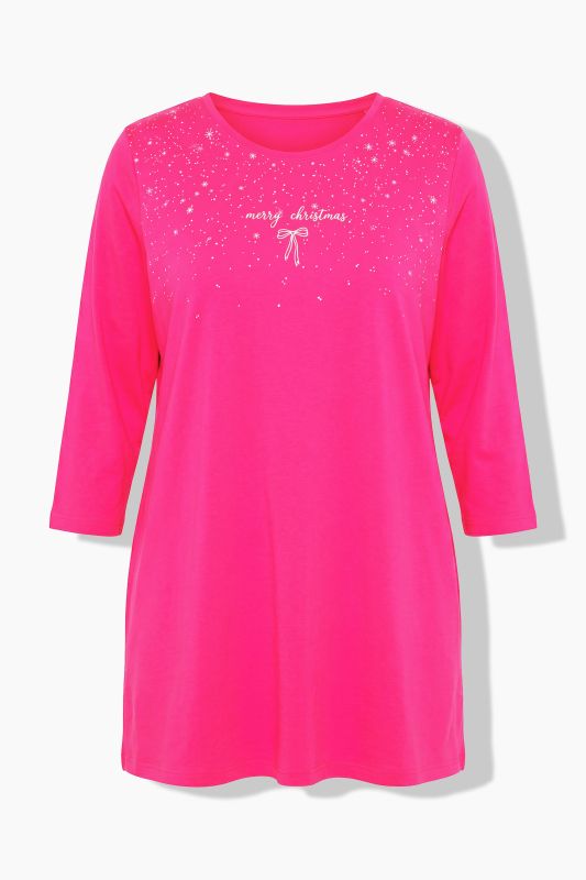Merry Christmas Glitter Print 3/4 Sleeve Tunic Tee