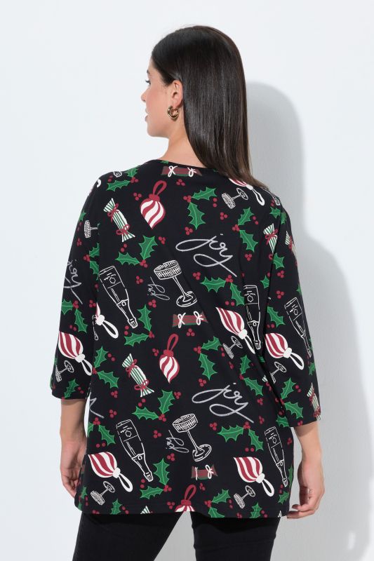 Festive Christmas Print 3/4 Sleeve Tee