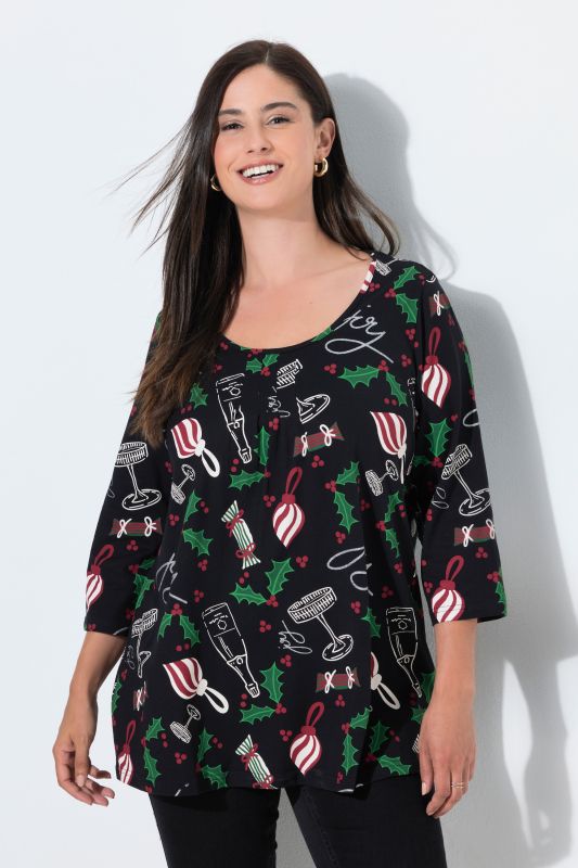 Festive Christmas Print 3/4 Sleeve Tee