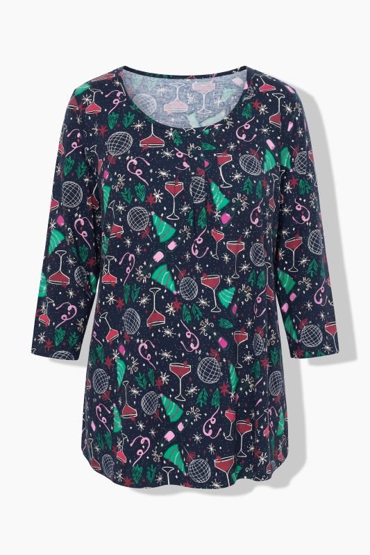 Festive Christmas Print 3/4 Sleeve Tee