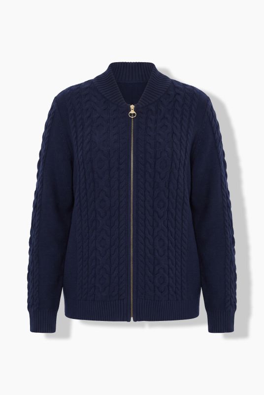 Cable Knit Mock Neck Zip-Up Cardigan