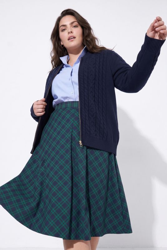 Cable Knit Mock Neck Zip-Up Cardigan