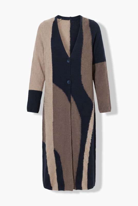 Eco Cotton Extra Long Colorblock Cardigan