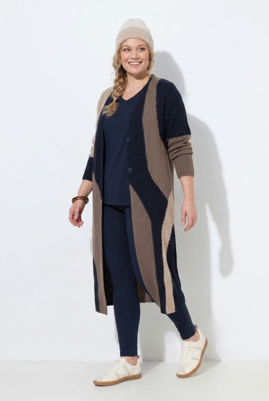 Eco Cotton Extra Long Colorblock Cardigan