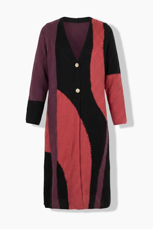Eco Cotton Extra Long Colorblock Cardigan