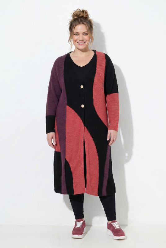 Eco Cotton Extra Long Colorblock Cardigan