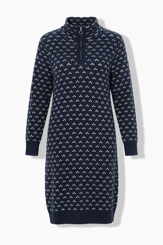 Eco Cotton Polka Dot Troyer Collar Sweater Dress