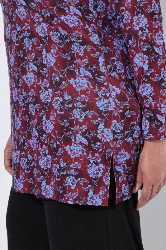 Matte Jersey Floral Vine Notch Neck Knit Tunic Tee