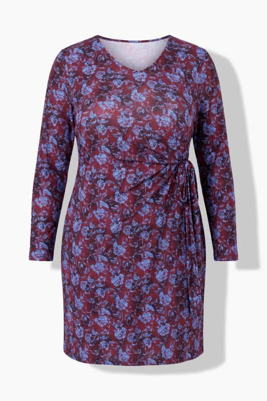 Matte Jersey Floral Vine Draped A-Line Dress