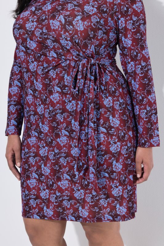Matte Jersey Floral Vine Draped A-Line Dress