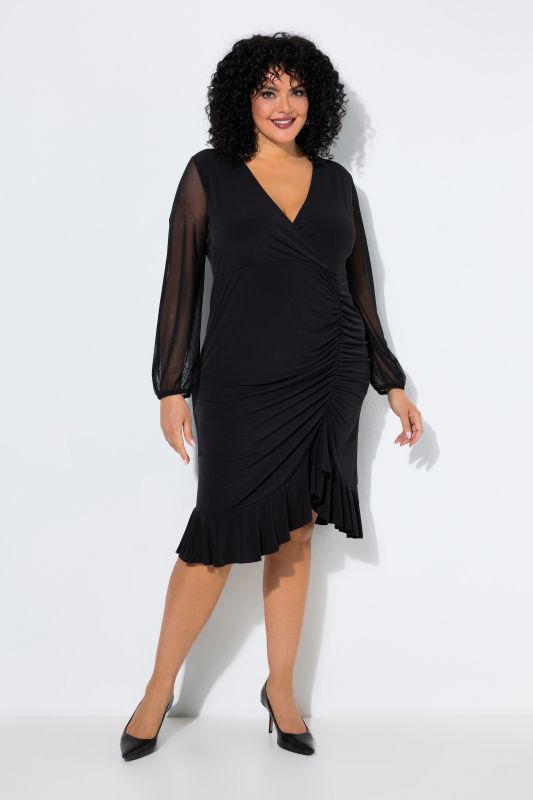 Matte Jersey Long Sleeve Gathered Seam Dress