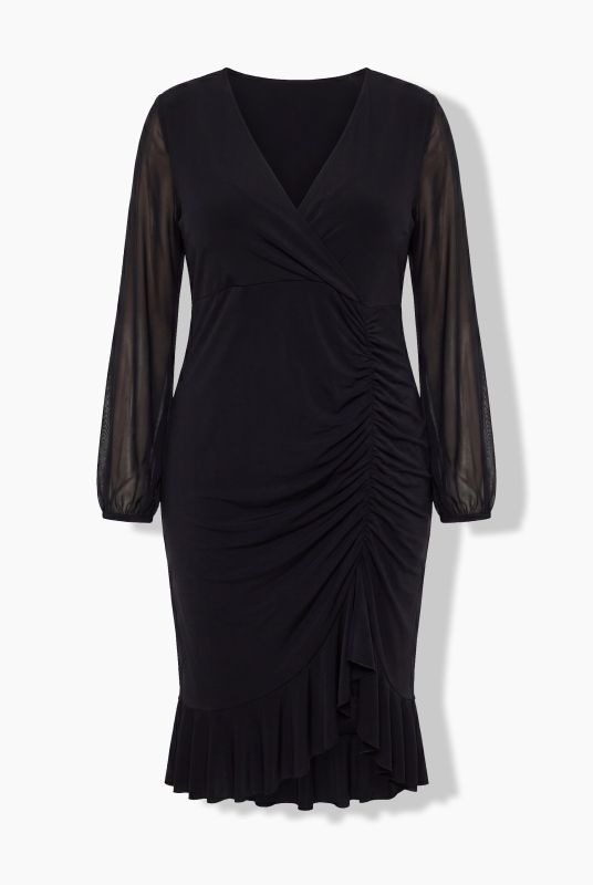 Matte Jersey Long Sleeve Gathered Seam Dress