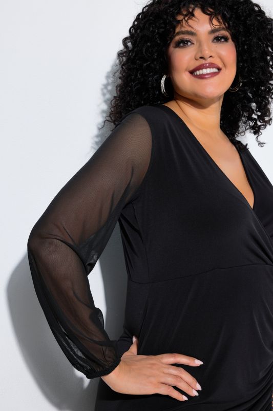 Matte Jersey Long Sleeve Gathered Seam Dress