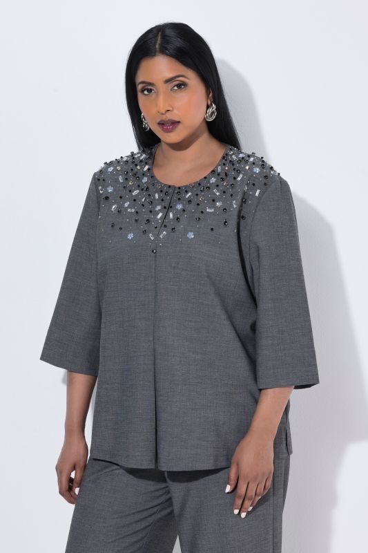 Beaded Melange 3/4 Sleeve Blouse