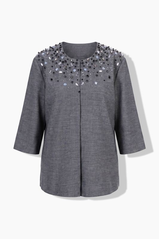 Beaded Melange 3/4 Sleeve Blouse