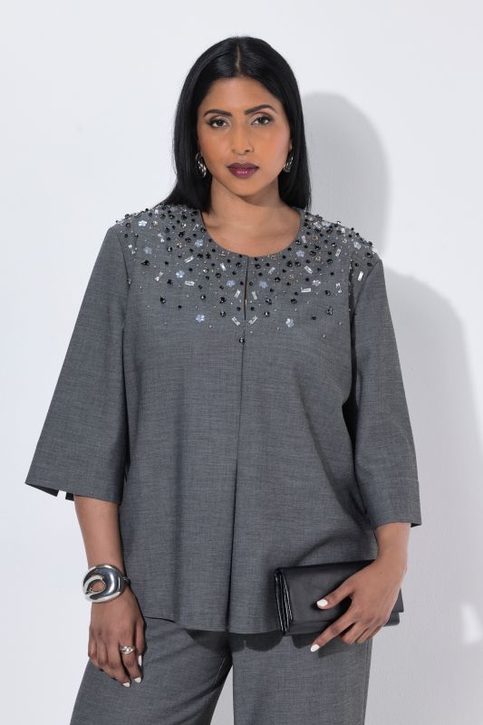 Beaded Melange 3/4 Sleeve Blouse
