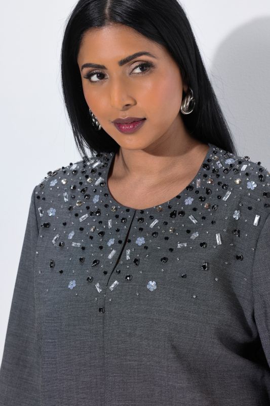 Beaded Melange 3/4 Sleeve Blouse