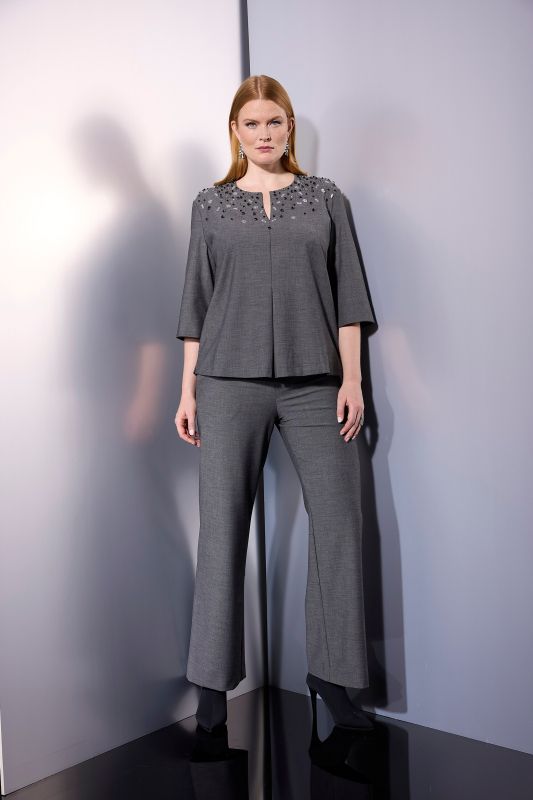 Beaded Melange 3/4 Sleeve Blouse