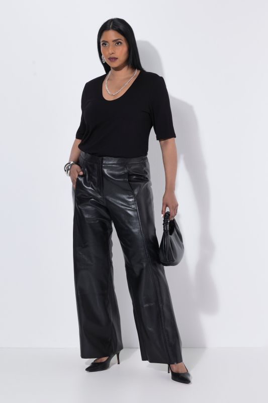 Wide Leg Comfort Waist Lambskin Leather Pants