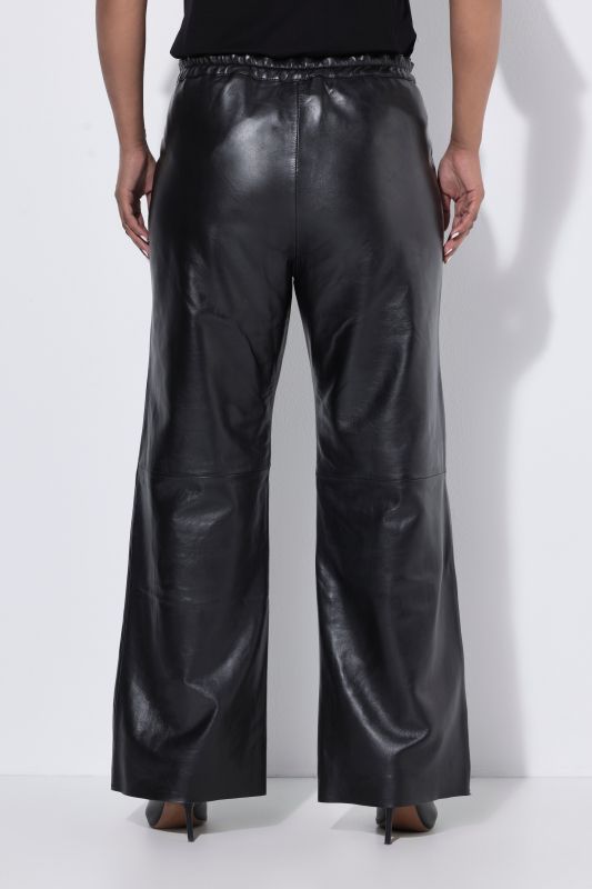 Wide Leg Comfort Waist Lambskin Leather Pants