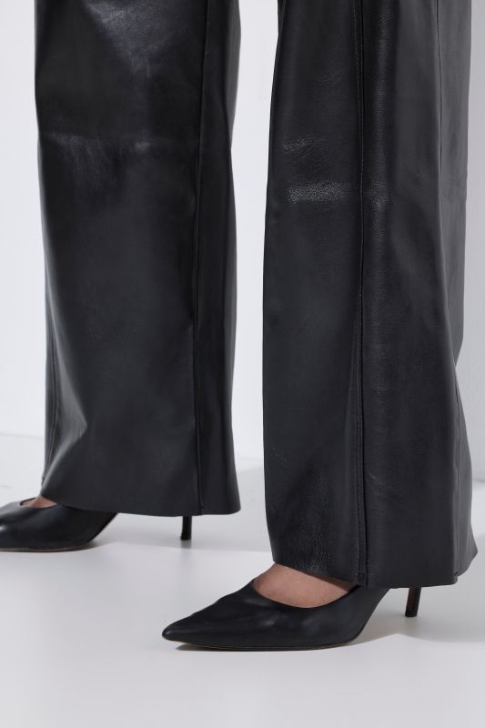 Wide Leg Comfort Waist Lambskin Leather Pants