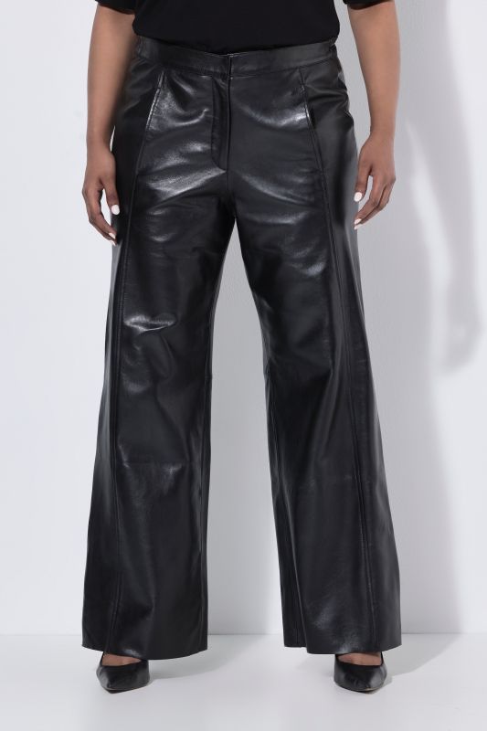 Wide Leg Comfort Waist Lambskin Leather Pants