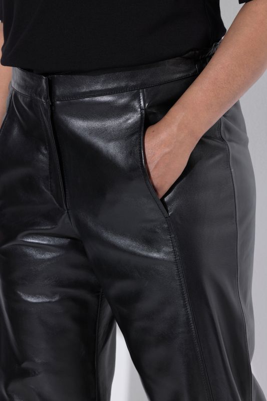 Wide Leg Comfort Waist Lambskin Leather Pants