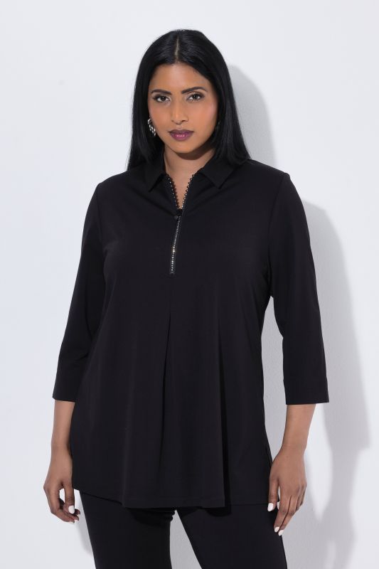 Swarovski Zipper 3/4 Sleeve Punto T-Shirt Blouse