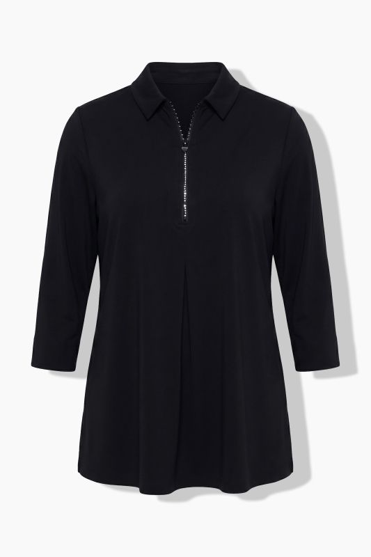 Swarovski Zipper 3/4 Sleeve Punto T-Shirt Blouse