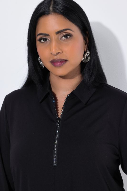 Swarovski Zipper 3/4 Sleeve Punto T-Shirt Blouse