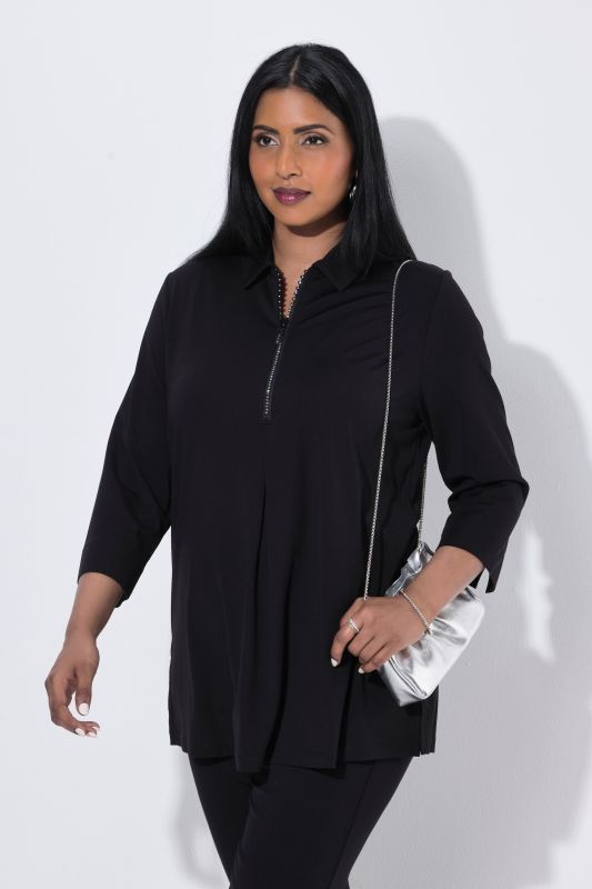 Swarovski Zipper 3/4 Sleeve Punto T-Shirt Blouse