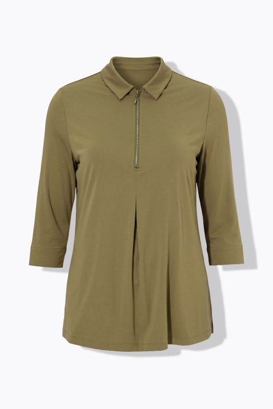 Swarovski Zipper 3/4 Sleeve Punto T-Shirt Blouse