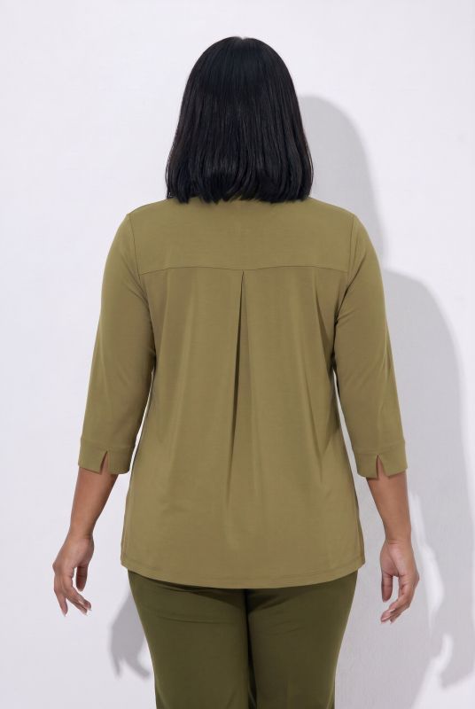 Swarovski Zipper 3/4 Sleeve Punto T-Shirt Blouse
