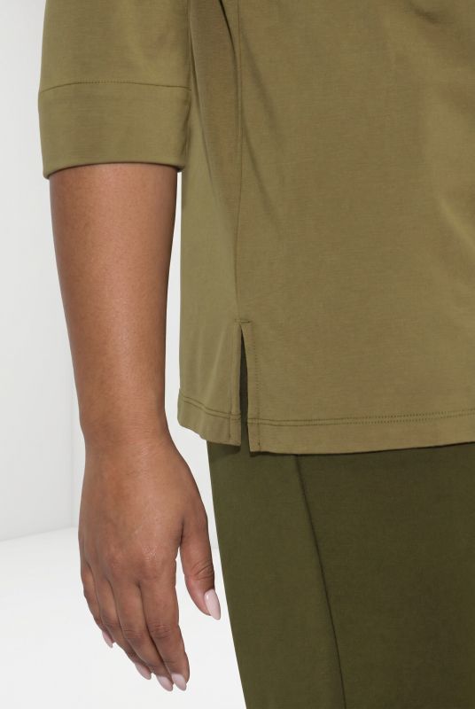 Swarovski Zipper 3/4 Sleeve Punto T-Shirt Blouse