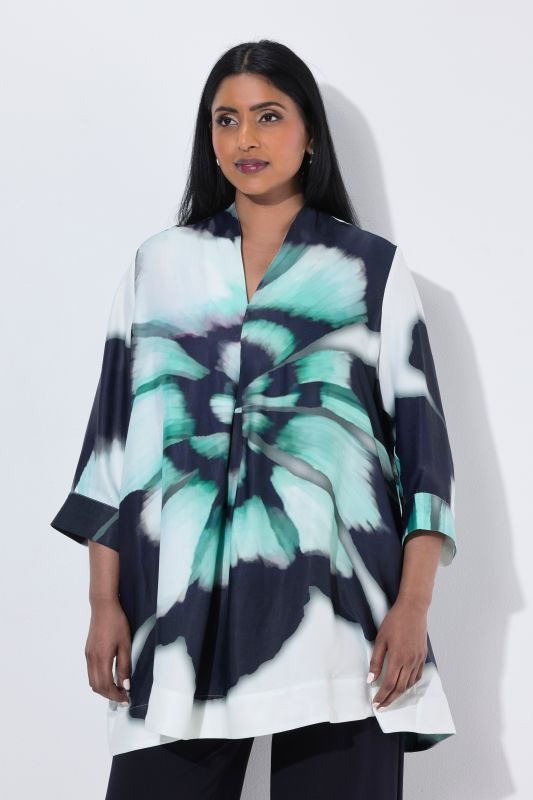 Starburst Floral Viscose Satin Tunic Blouse