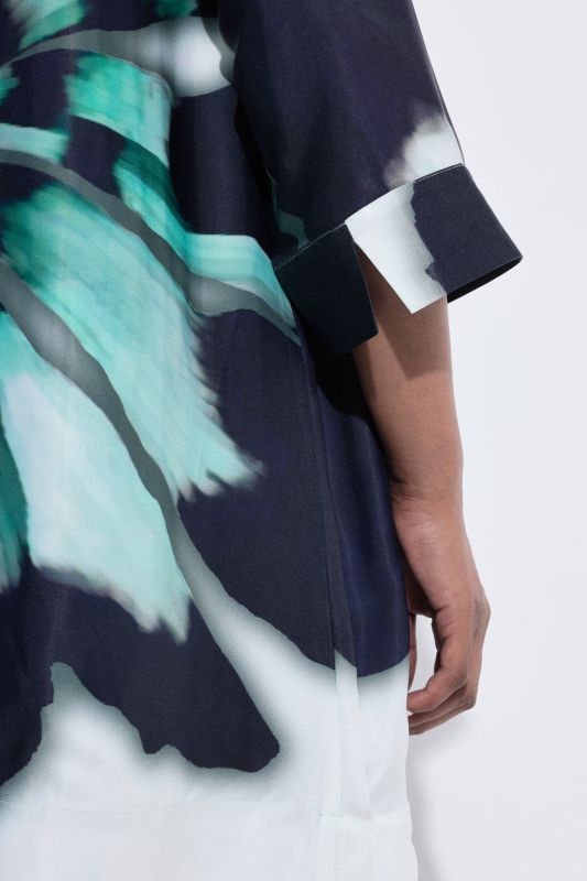 Starburst Floral Viscose Satin Tunic Blouse