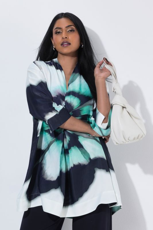 Starburst Floral Viscose Satin Tunic Blouse