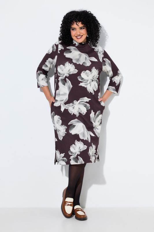 Floral Print 3/4 Sleeve Punto Pocket Dress