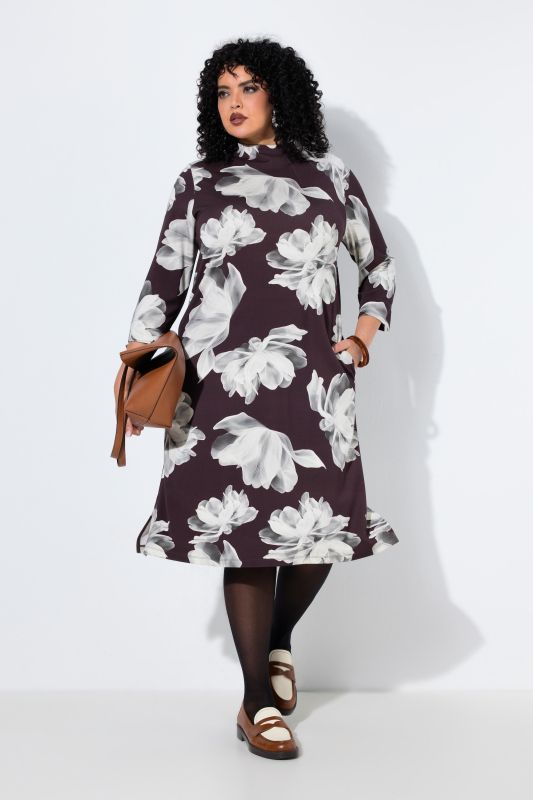 Floral Print 3/4 Sleeve Punto Pocket Dress