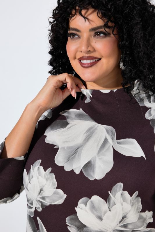 Floral Print 3/4 Sleeve Punto Pocket Dress