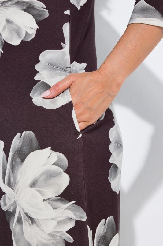 Floral Print 3/4 Sleeve Punto Pocket Dress
