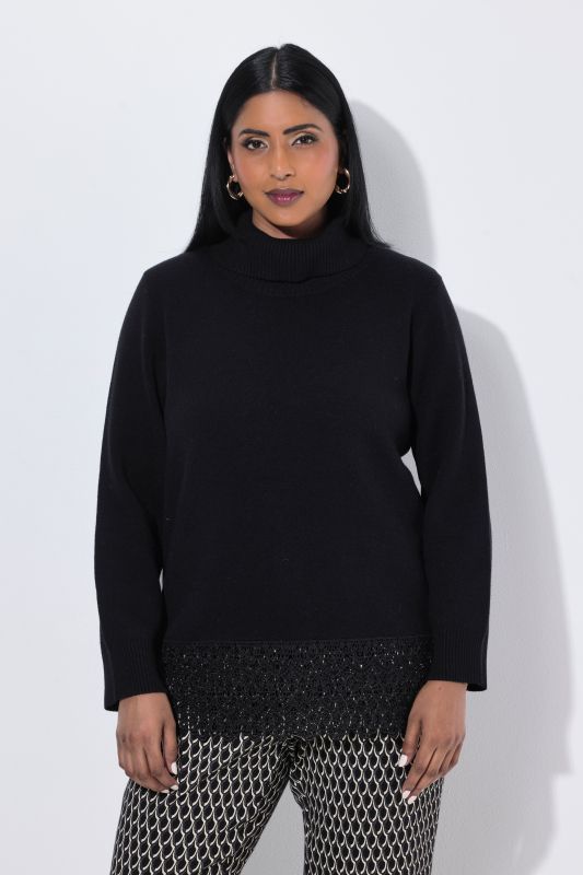 Scalloped Lace Trim Turtleneck Sweater
