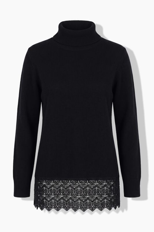 Scalloped Lace Trim Turtleneck Sweater