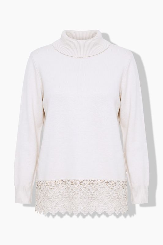 Scalloped Lace Trim Turtleneck Sweater