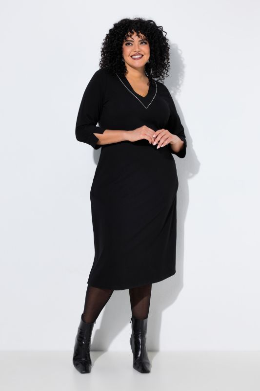 Rihnestone Detail 3/4 Sleeve Punto Pocket Dress