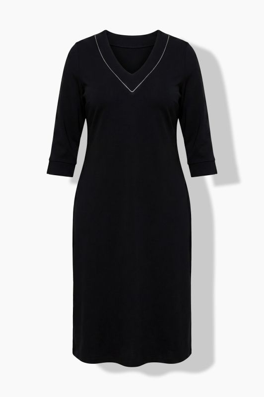 Rihnestone Detail 3/4 Sleeve Punto Pocket Dress