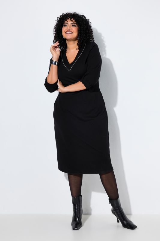 Rihnestone Detail 3/4 Sleeve Punto Pocket Dress